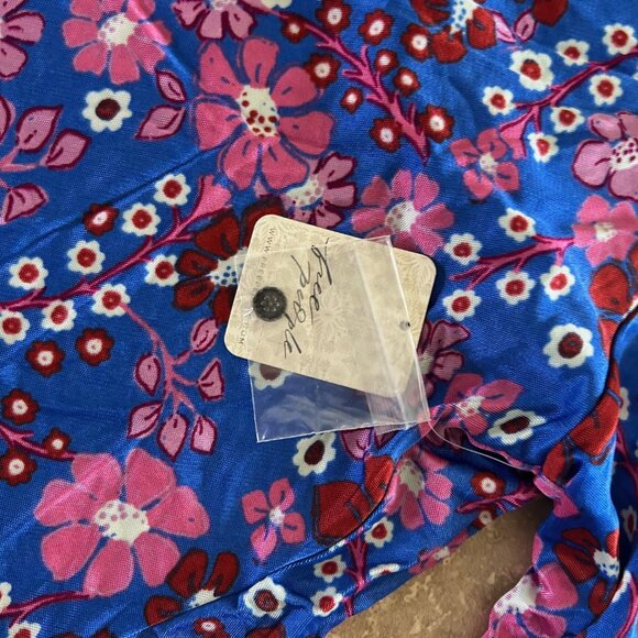 Free People Daisy Jane Mini Dress Purple Floral Retro Tie Neck SXS Oversize - Picture 7 of 9